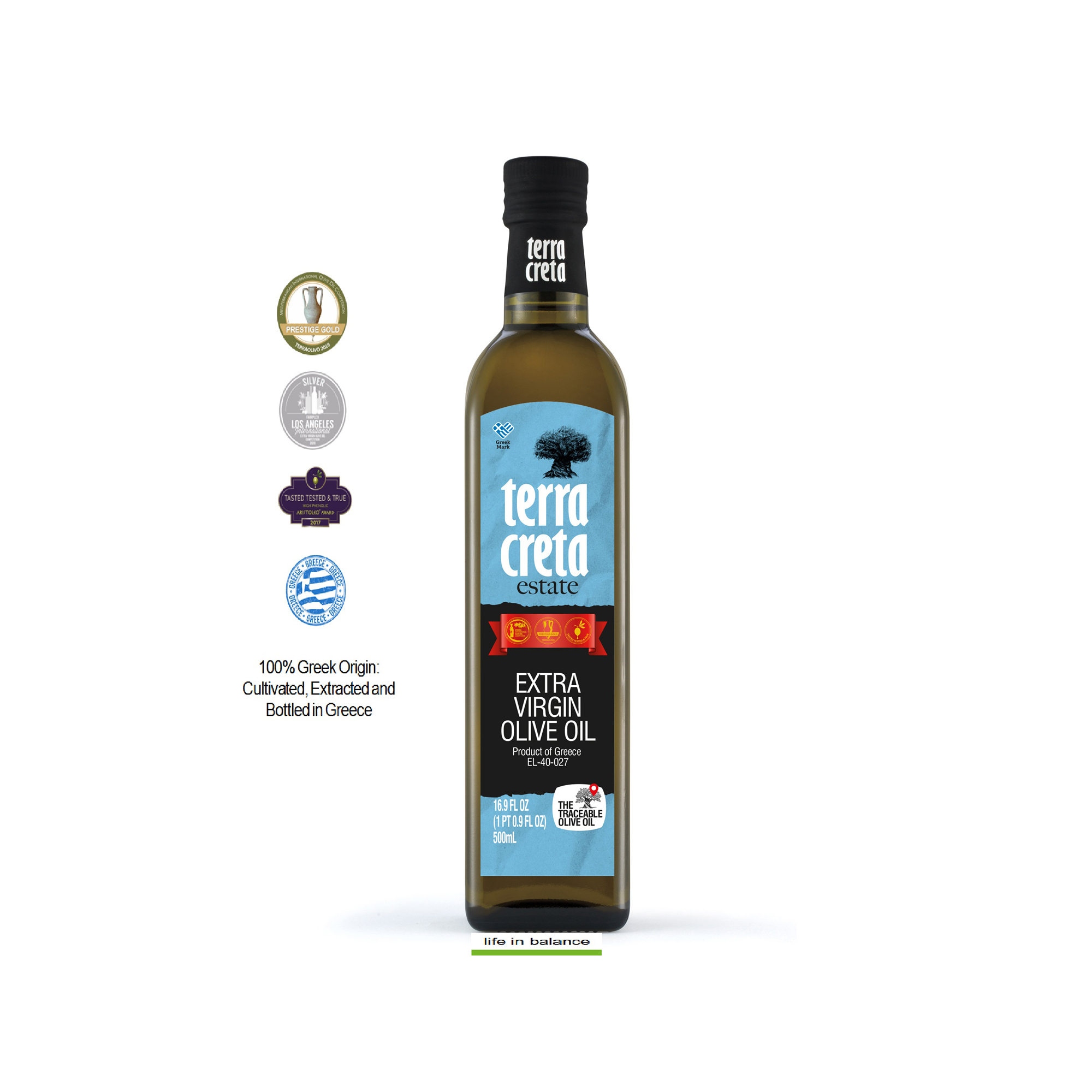 Terra Creta Estate EVOO in Marasca Glass Bottles 500ml (Extra Virgin Olive  Oil)